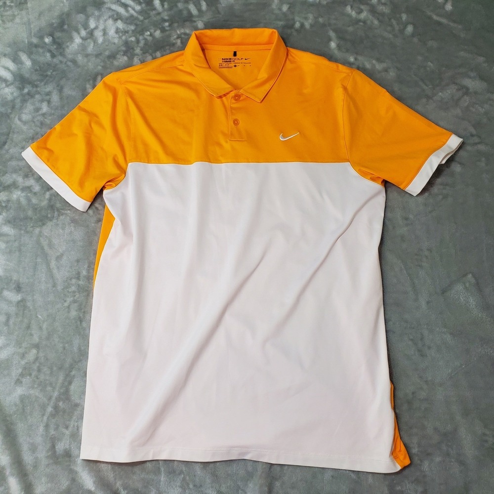Nike Golf‎ Dri-FIT Polo Shirt Mens Medium Orange White Colorblock Standard Fit